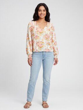 JOIE Floral V-Neck Peasant Blouse Tassels Womens S Cottagecore Romantic Spring